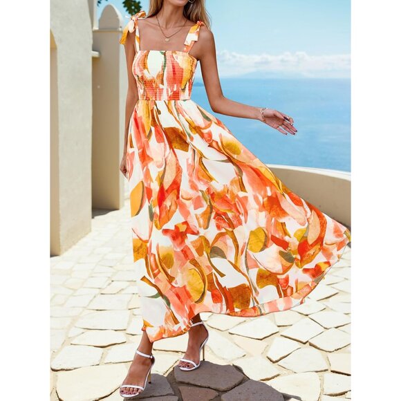 Womens Floral Maxi Dress Sleeveless Boho Beach Summer Casual Dress - Picture 2 of 6